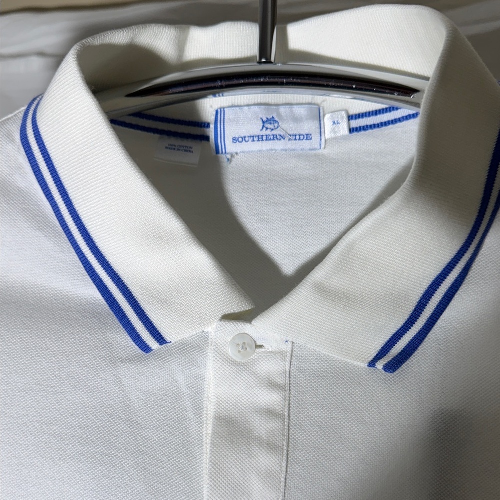 Southern Tide White Polo with Blue Stripe Trim - Picture 3 of 8